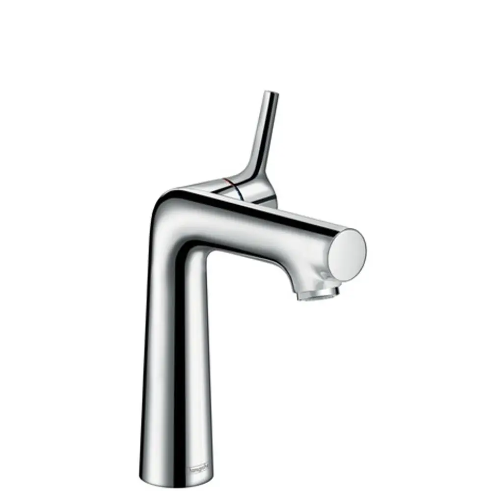 Einhebel-Waschtischmischer aus verchromtem Material, mit ergonomischem Hebel und integriertem Zugstangen-Ablaufmechanismus. Modell von Hansgrohe.
